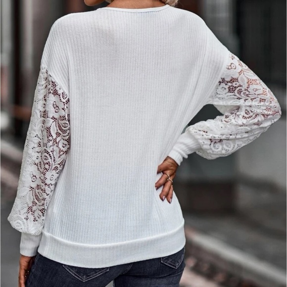 New v neck white lace sleeve top - Picture 5 of 6
